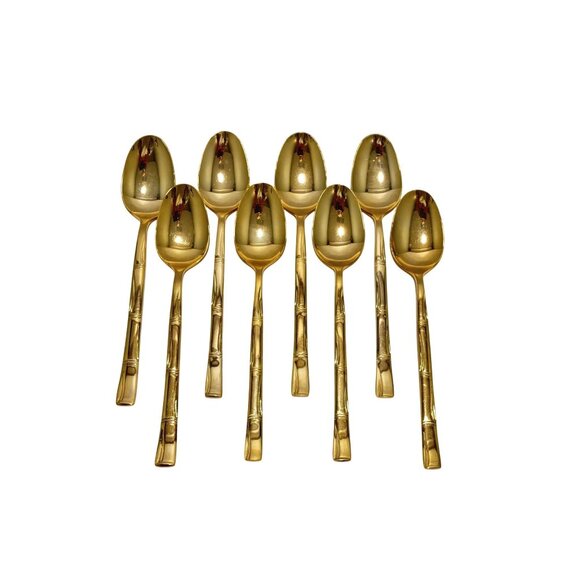 Bamboo 8 Teaspoons Gold Stainless Steel Korea Silverware Flatware NEW - Picture 1 of 4